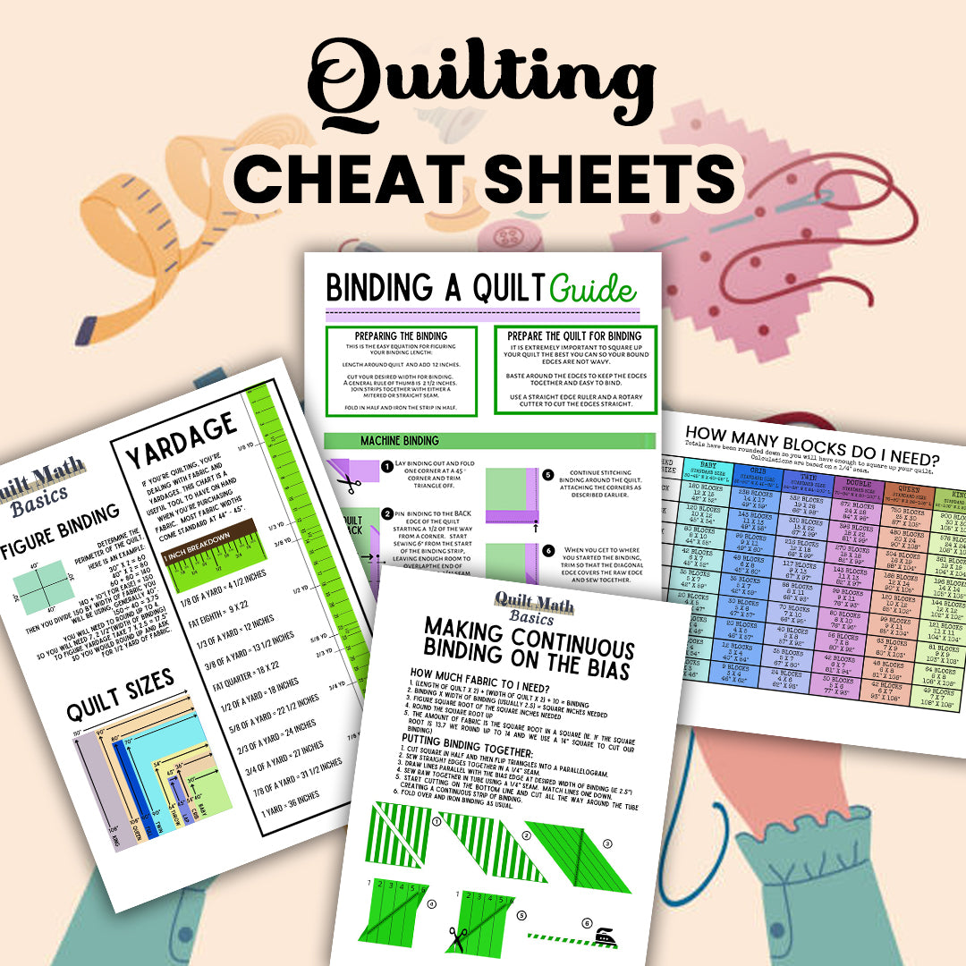Quilt Cheat Sheets Bundle – Yardage, Sizes, Binding & Block Charts for Stress-Free Quilting (Printable PDF)