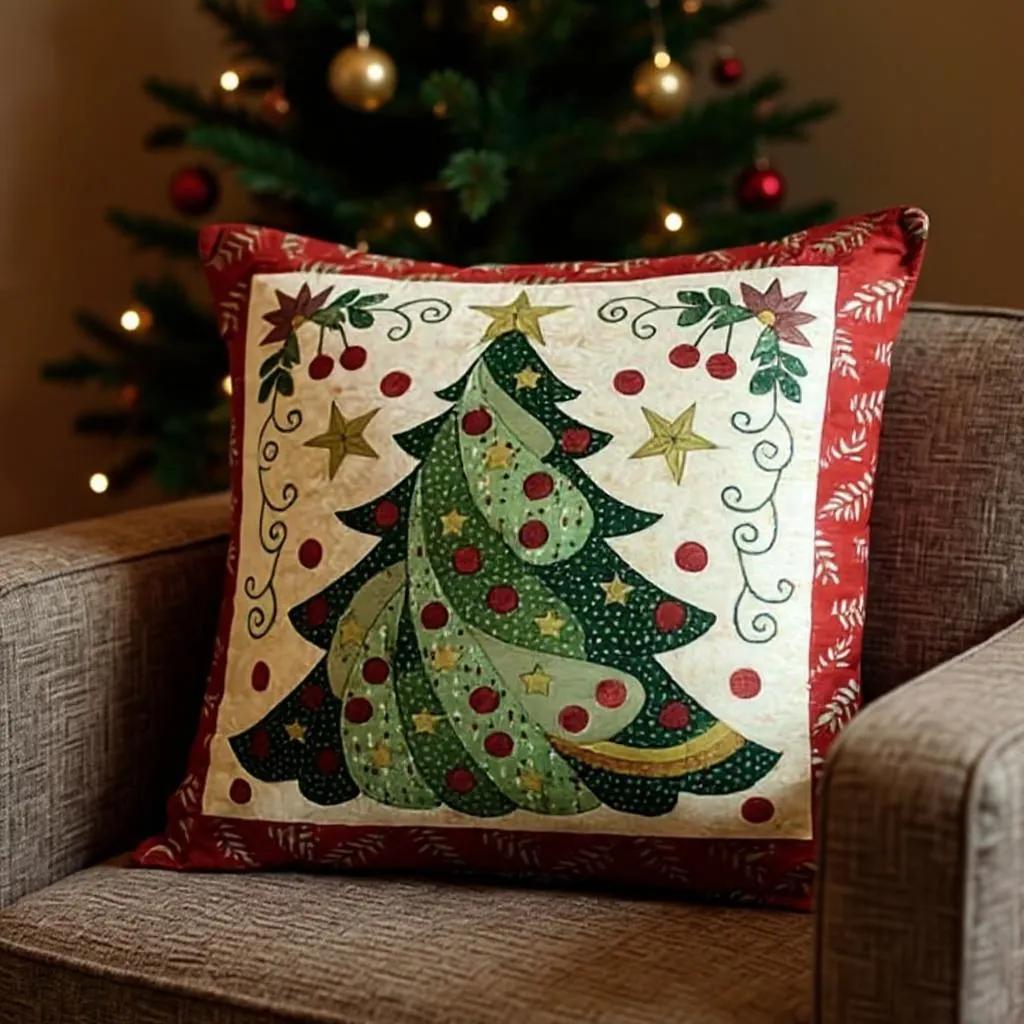 Joyful Christmas Tree Applique Cushion Cover Pattern